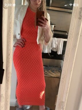 Orange Pointelle Sweater skirt